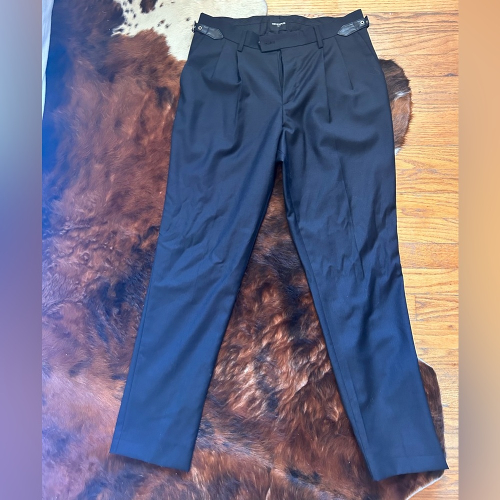 The Kooples 48 EU size 32 US size wool pleated trousered with black leather side